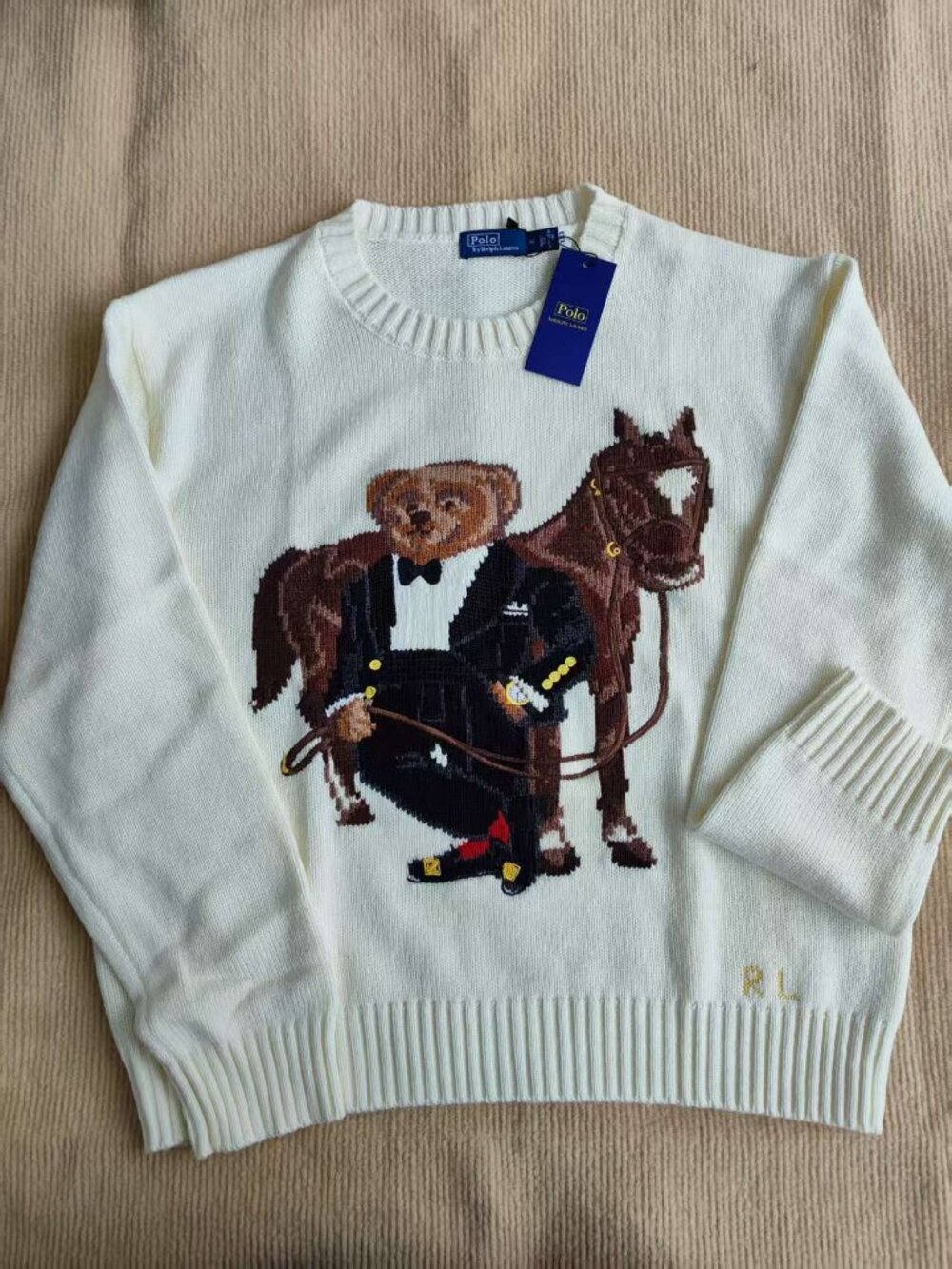 🐻 Polo Ralph Lauren Tuxedo Polo Bear & Horse Crewneck Knit Sweater